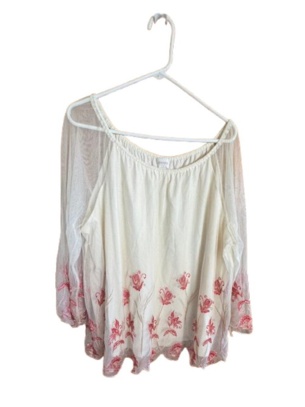 Chico's tunic ivory & red embroidery Size 4 (20/22-XXL) (D35)